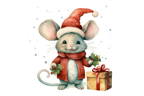 Watercolor Christmas Mouse Clipart Graphic by Nayem Khan · Creative Fabrica