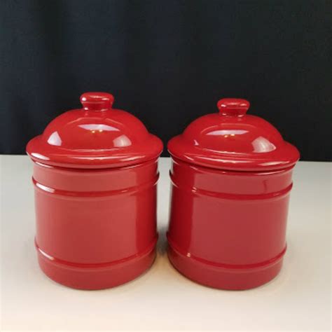 Ceramic Canister Sets For Kitchen Red / Savannah 3 Pc : Cherry Square Wavy - Vrogue