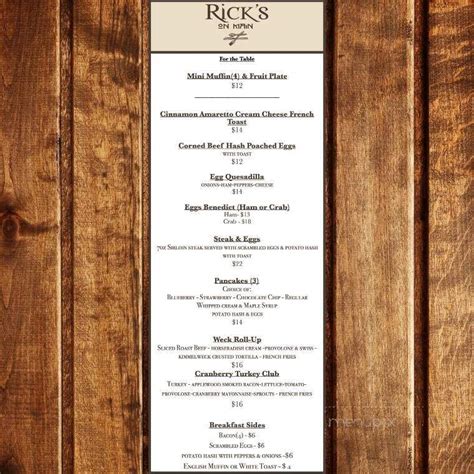 Menu of Rick's On Main in East Aurora, NY 14052