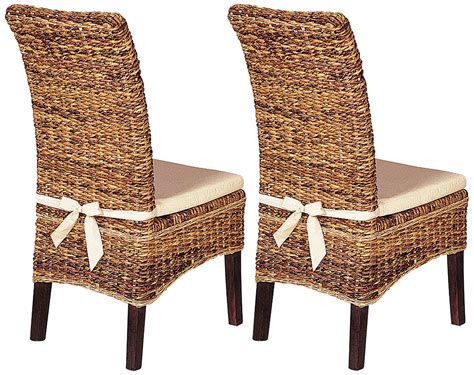 Set of 2 Grass Roots Banana Leaf Dining Chairs with Cushions | LampsPlus.com