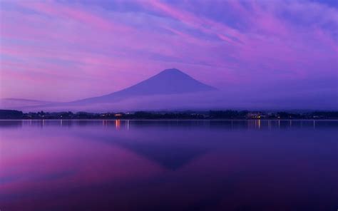 Mt. Fuji, sky, clouds, lake, mountain, japan, purple, nature, evening ...