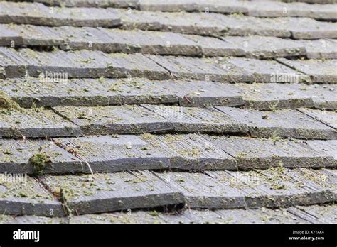 Very old wooden roofing tiles - Selective focus Stock Photo - Alamy