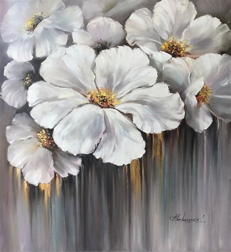 Extra Large Abstract Art Neutrals White Flowers Painting Gray - Etsy | Flower painting, Abstract ...