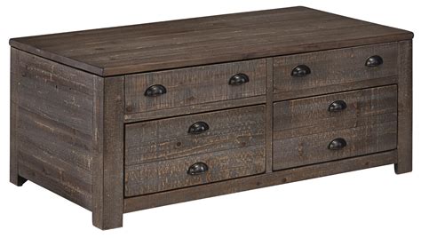 Keeblen Rustic Pine Trunk-Style Rectangular Lift-Top Coffee Table with 2 Drawers & Casters by ...