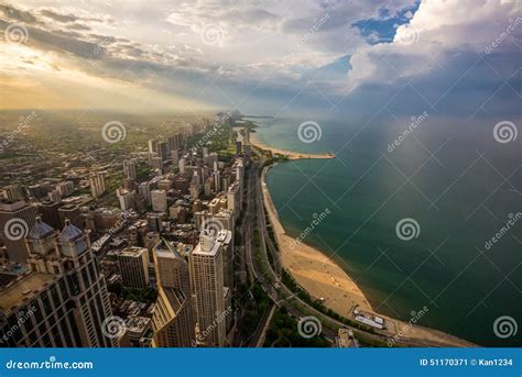 Chicago Skyline and Lake Michigan at Sunset Stock Image - Image of ...