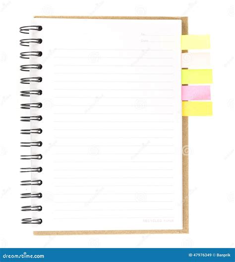 Spiral Notebook Open on White with Colorful Note Paper Stock Image ...