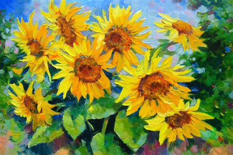 LIVING SUNFLOWERS 24x20 (60cm X 50cm) — PALETTE KNIFE Oil Painting On ...