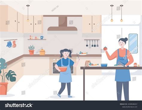 Kitchen Room Flat Vector Illustration Stock Vector (Royalty Free ...