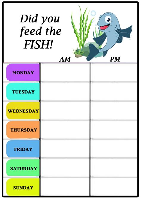 Fish Feeding Chart – Unique Dry Wipe Flexible Magnet with Magnetic Marker Pen. Size 6 x 4 inches ...