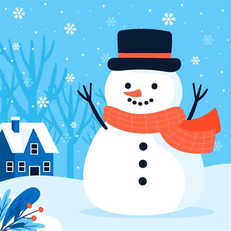 Premium Vector | Flat illustration for winter season with snowman