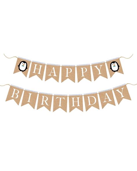 Pingu Happy Birthday Banner Burlap Birthday Banner Happy - Etsy