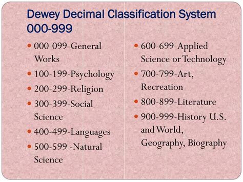 PPT - Dewey Decimal Classification System 000-999 PowerPoint Presentation - ID:3178816