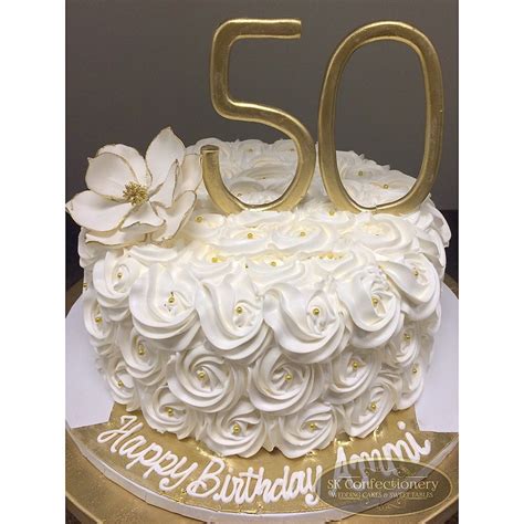 50th birthday celebration cake for mom! Elegant and classy with white buttercream rosettes and ...