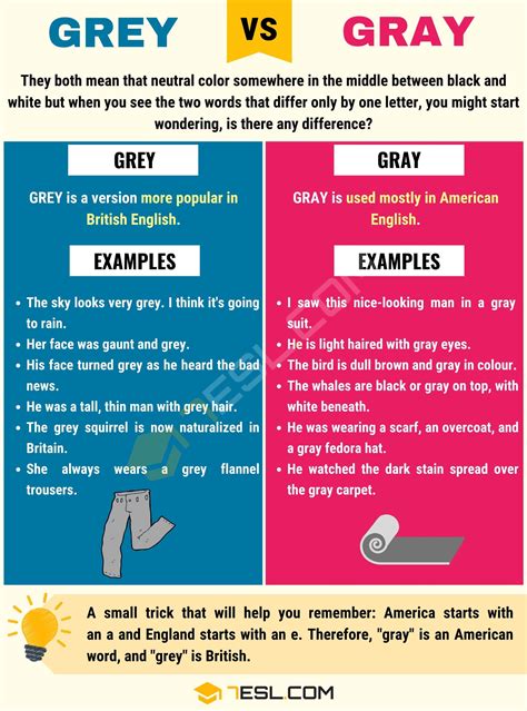 Grey or Gray: When to Use Gray or Grey with Useful Examples • 7ESL