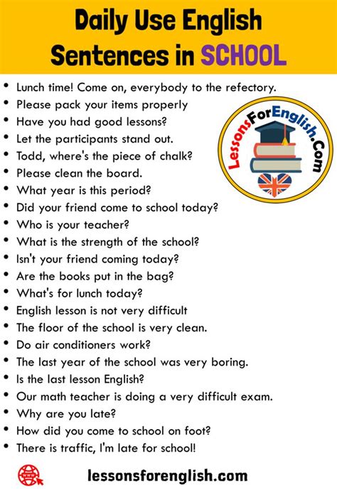 22 Daily Use English Sentences in SCHOOL, Classroom English Phrases Examples 1.Lunch time! Come ...