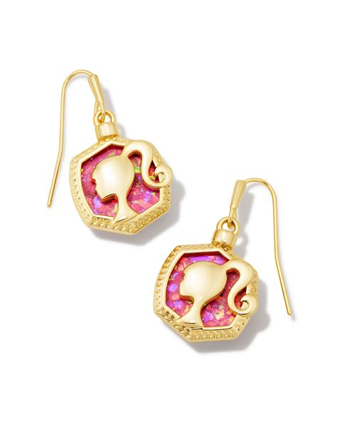 Barbie™ x Kendra Scott Gold Drop Earrings in Pink Iridescent Glitter Glass | Kendra Scott