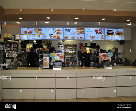 The interior order counter at a McDonald's Restaurant showing the ...