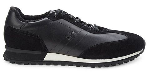 BOSS by HUGO BOSS Parkour Leather & Suede Sneakers in Black for Men | Lyst