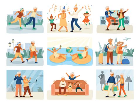 Elderly People Happy Life Cartoon Isolated Icon Set 4727923 Vector Art at Vecteezy