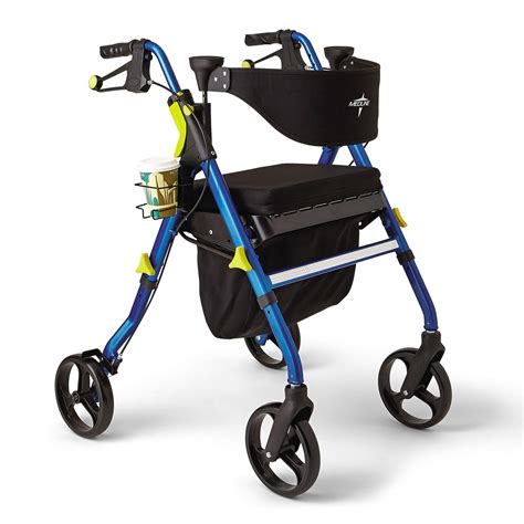 Medline Premium Empower Rollator Walker with Seat, Folding Rolling Walker with 8-inch Wheels ...