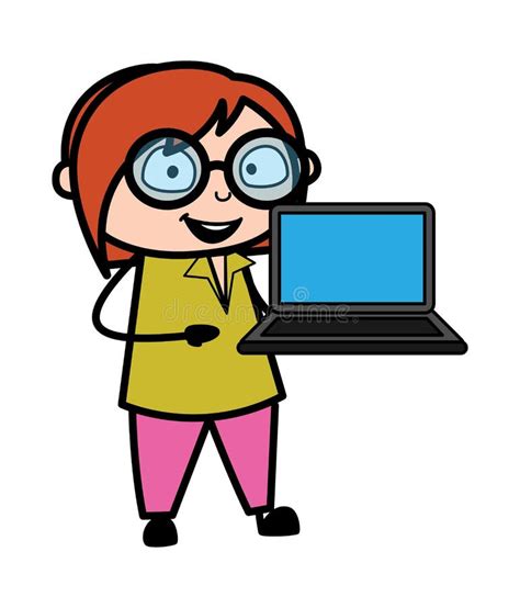 Cartoon Teacher Presentation on Laptop Stock Illustration ...