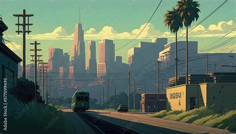 Fantasy city of Los Angeles skyline view. Generative ai illustration in ...