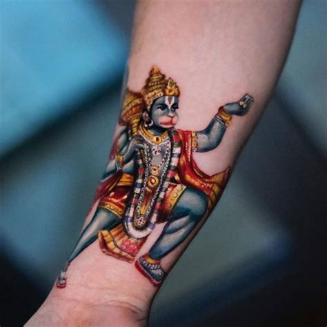 Hanuman tattoo located on the inner forearm.