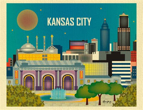 Kansas City Skyline Art Print Kansas City Wall Art Kansas