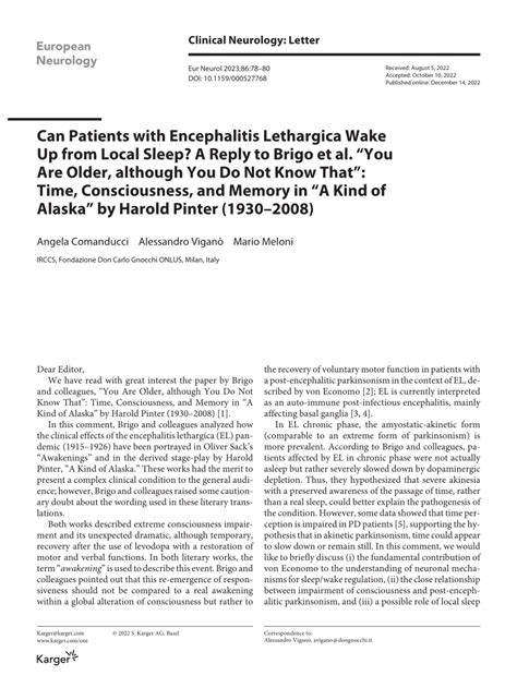 (PDF) Can Patients with Encephalitis Lethargica Wake Up from Local ...