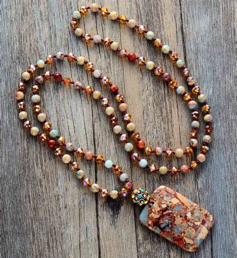 Ancient Stones Beaded Pendant Necklace | Boho Jewelry | - Treasure Jewelry