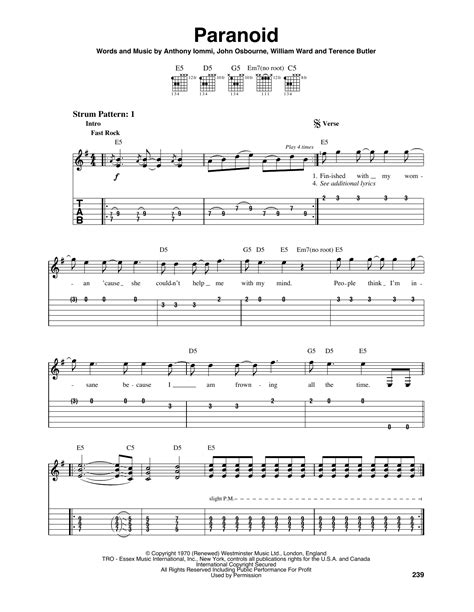 Paranoid by Black Sabbath Sheet Music for Easy Guitar Tab at Sheet Music Direct