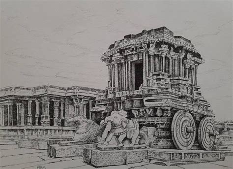 Hampi Chariot - 3 Drawing by Mahua Pal | Saatchi Art | Architecture drawing art, Architecture ...