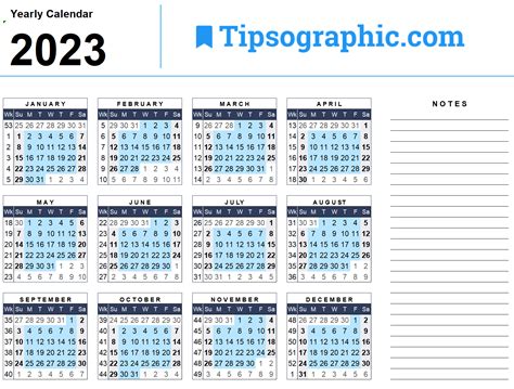 FREE DOWNLOAD > Download the 2023 Yearly Calendar with Week Numbers