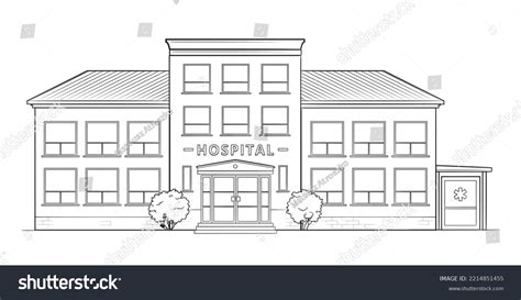 Hospital Building Classic Black White Illustration: เวกเตอร์สต็อก (ปลอดค่าลิขสิทธิ์) 2214851455 ...