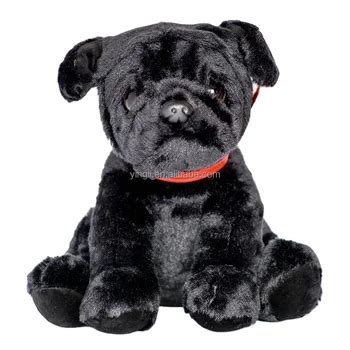 D828 Black Pug Plush Stuffed Animal Toy Leather Collar Vivid Artificial ...