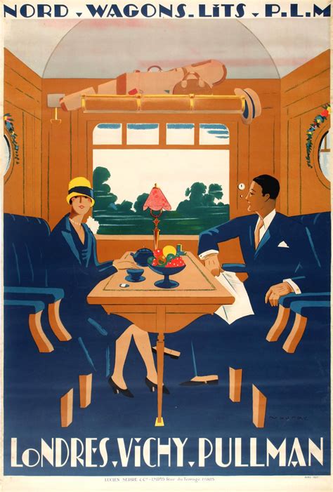 1927 Original Travel Art Deco Poster PLM London Pullman Railway by Naurac - Flashbak