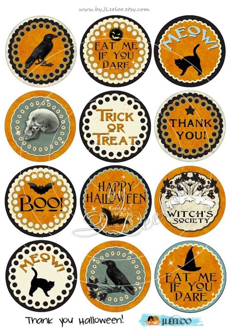 Digital Collage Sheets THANK YOU HALLOWEEN 2.5 Inch Circle Hang Tags Magnet Stickers Mirrors ...