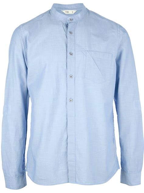 Lyst - Folk Grandad Collar Shirt in Blue for Men