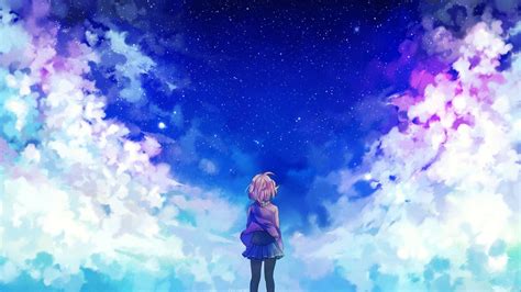 1080x1812 resolution | girl looking at sky clip art, anime girls, clouds, stars, Kyoukai no ...