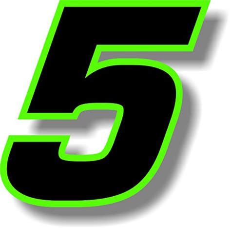 Vinyl sticker/decal Black (Green outline), square font, race number 5 ...