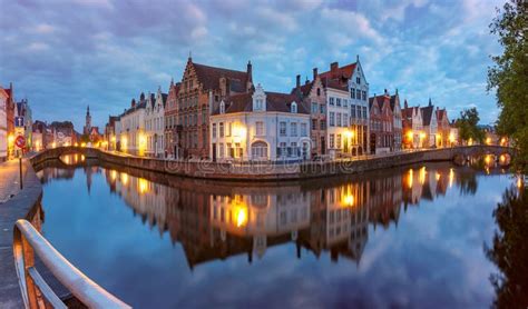 Old Town at Night, Bruges, Belgium Stock Image - Image of gothic ...