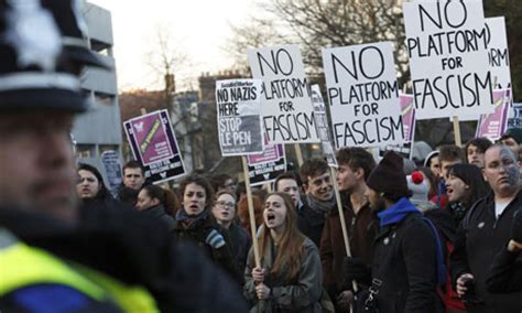 Anti-fascist protesters greet speech by Marine Le Pen at Cambridge ...