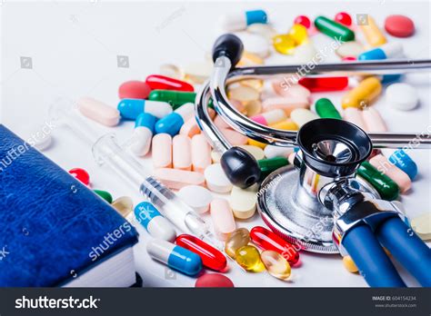 Medical Medicine Stethoscope Pills Syringe Injection Stock Photo ...