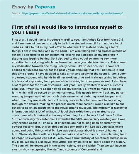 First of all I would like to introduce myself to you I Free Essay Example