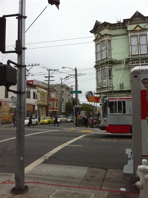 Mission Pie building, victorian 1800s architecture, square bay windows. Mission District, San ...