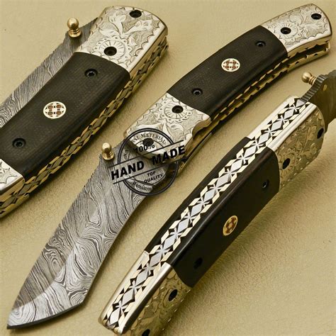 Damascus Folding Knife Custom Handmade Damascus Steel Pocket Knife With ...