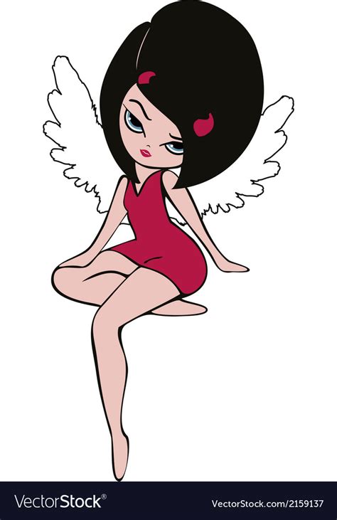 Angel and devil pretty girl with horns and wings Vector Image