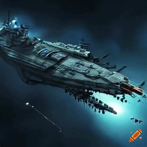 Spaceship and battleship in a sci-fi universe on Craiyon