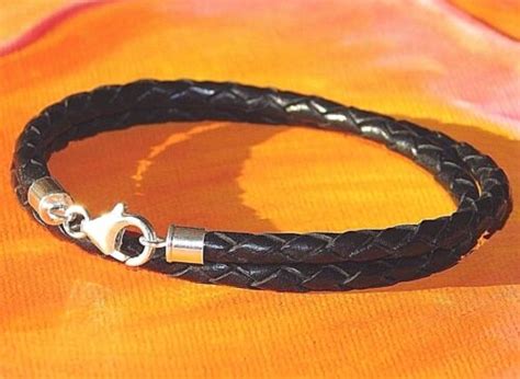 Mens/Ladies 4mm Black braided leather & sterling silver bracelet by Lyme Bay Art | eBay