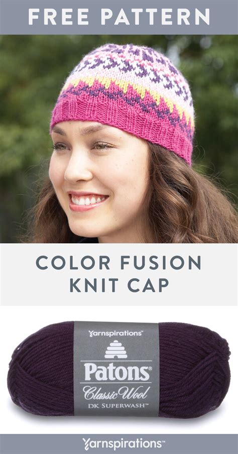 Free Color Fusion Cap knit pattern using Patons Classic Wool DK Superwash yarn